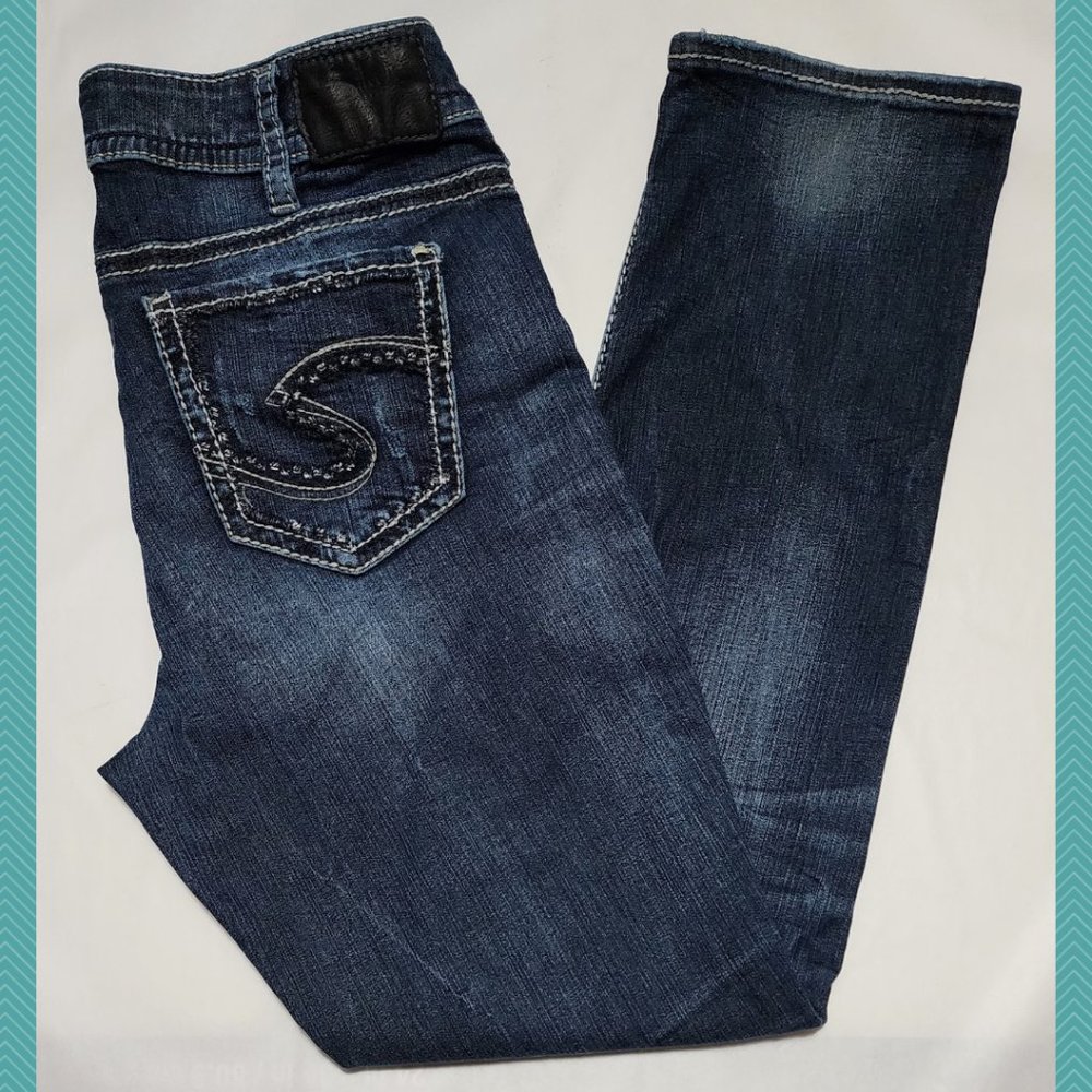 Silver Suki Dark Wash Mid Rise Straight Leg Jeans